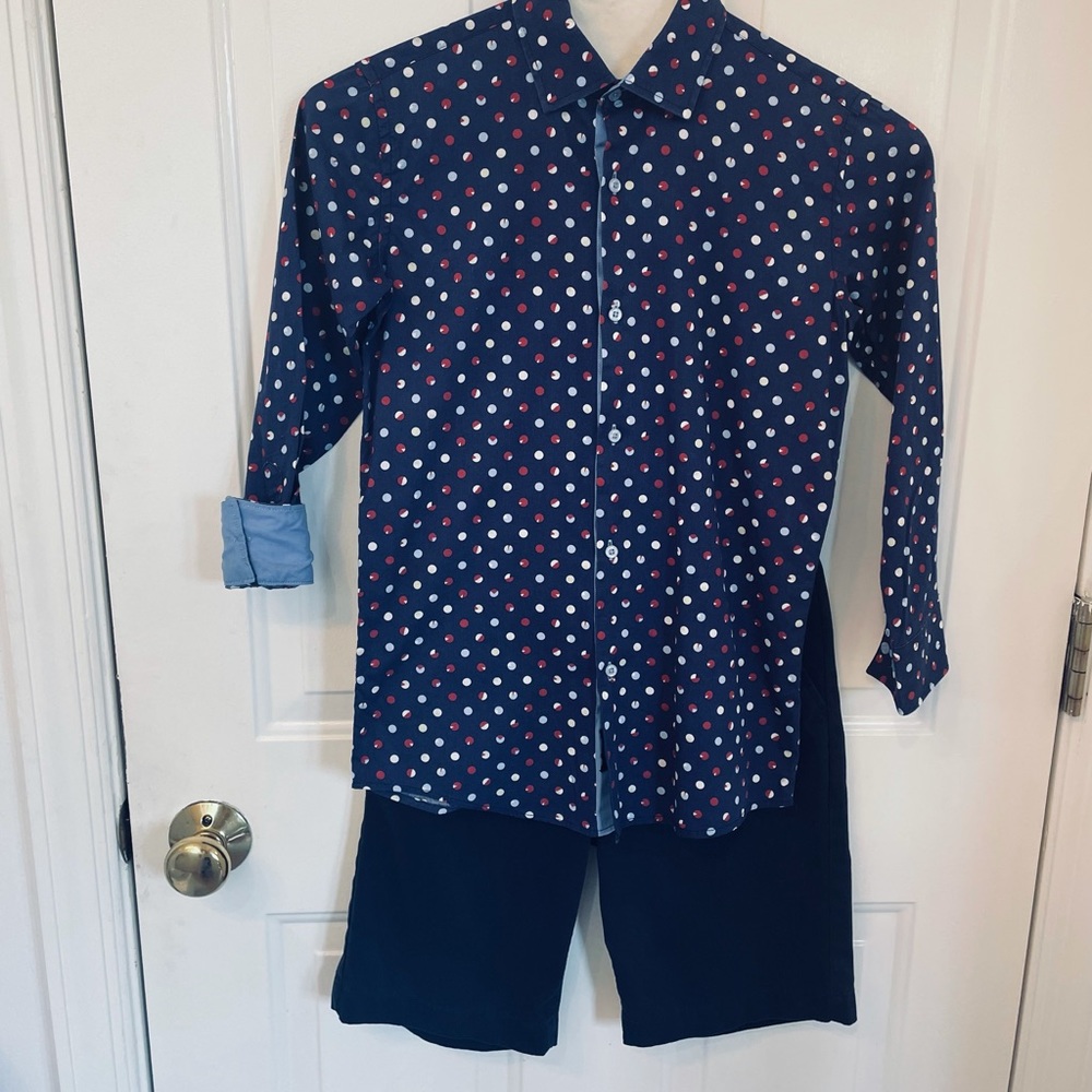 Elie navy dot shirt with old Navy size 12 pants